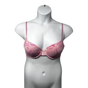Juicy Couture All Over Logo Spell Out 36C Padded Underwire Pushup Bra Pink